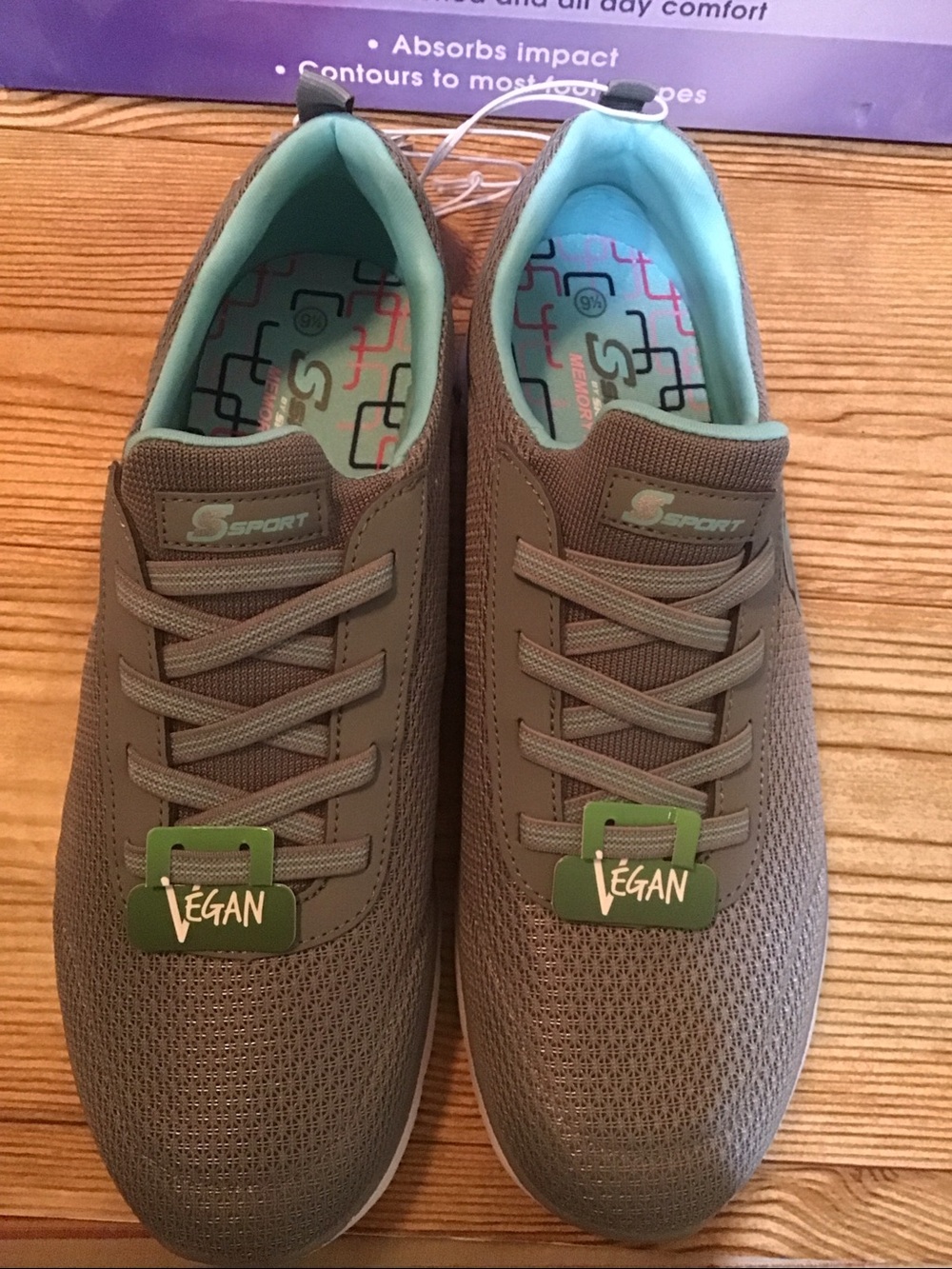 NWT Skechers Gray & Teal Women's Slip-On Memory Foam Sneakers - Picture 2 of 5
